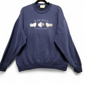 Vintage Marthas Vineyard Sweatshirt Mens XL Slim Fit Navy Blue Artisans PLS READ